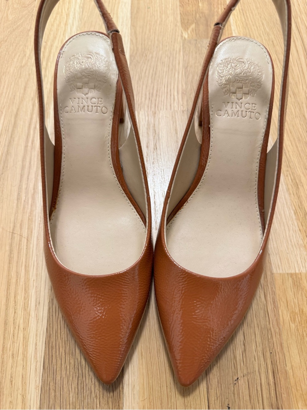 Vince Camuto Cognac Leather Pointed-Toe Slingback Heels
